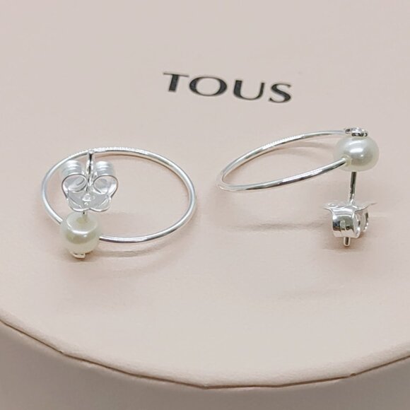 TOUS Earring Silver TOUS Pearl Earrings with Pearl Hoop Earrings Women Jewelry - Picture 2 of 5